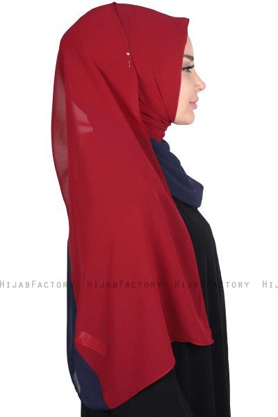 Ylva - Hijab Chiffon Pratique Bleu Marin & Bordeaux