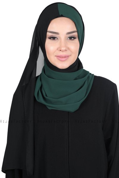 Ylva - Hijab Chiffon Pratique Vert Foncé & Noir