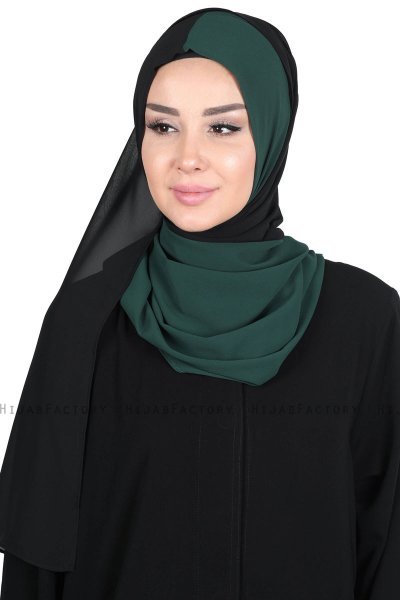 Ylva - Hijab Chiffon Pratique Vert Foncé & Noir