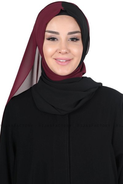 Ylva - Hijab Chiffon Pratique Prune & Noir