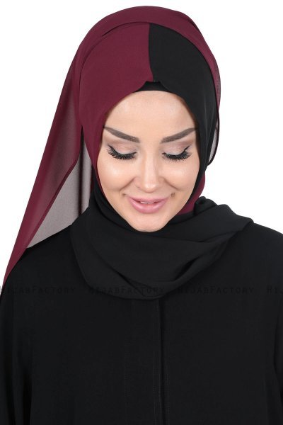 Ylva - Hijab Chiffon Pratique Prune & Noir
