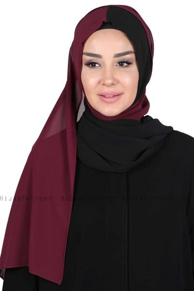 Ylva - Hijab Chiffon Pratique Prune & Noir