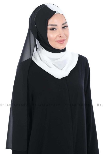 Ylva - Hijab Chiffon Pratique Blanc & Noir
