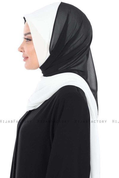 Ylva - Hijab Chiffon Pratique Blanc & Noir